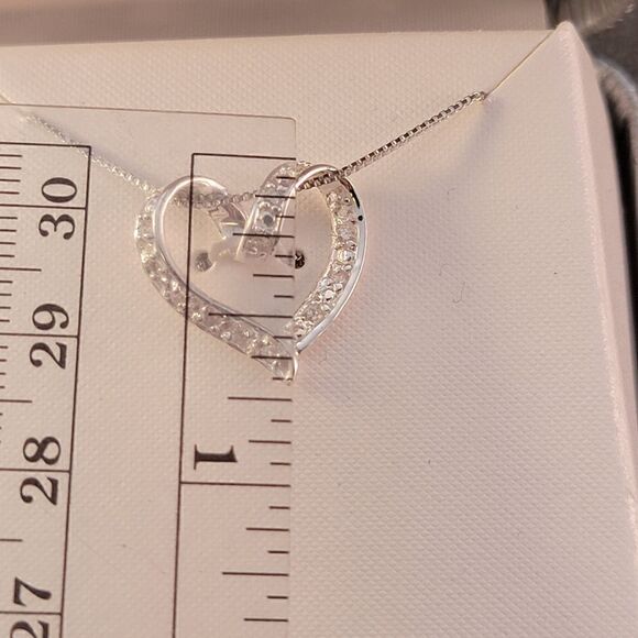 Sterling Ribbon Genuine Diamond Heart Pendant Necklace - New in Box - Picture 4 of 4